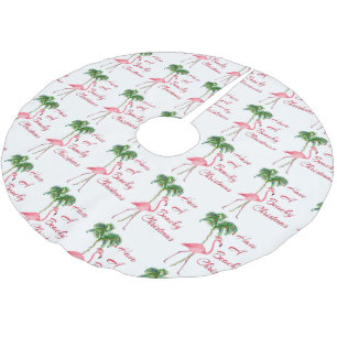 Viel Spaß beim Flamingo am Strand Polyester Weihnachtsbaumdecke