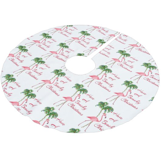 Viel Spaß beim Flamingo am Strand Polyester Weihnachtsbaumdecke (Schrägansicht)