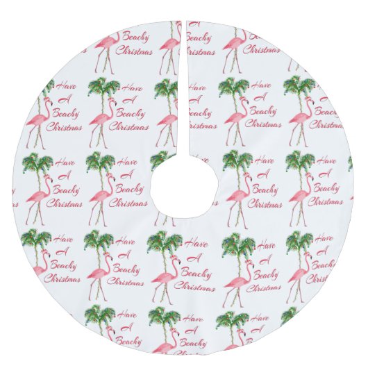 Viel Spaß beim Flamingo am Strand Polyester Weihnachtsbaumdecke (Vorderseite)