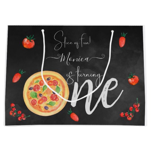 Viel Spaß, erster Pizza-Geburtstag Große Geschenktüte (Vorderseite)