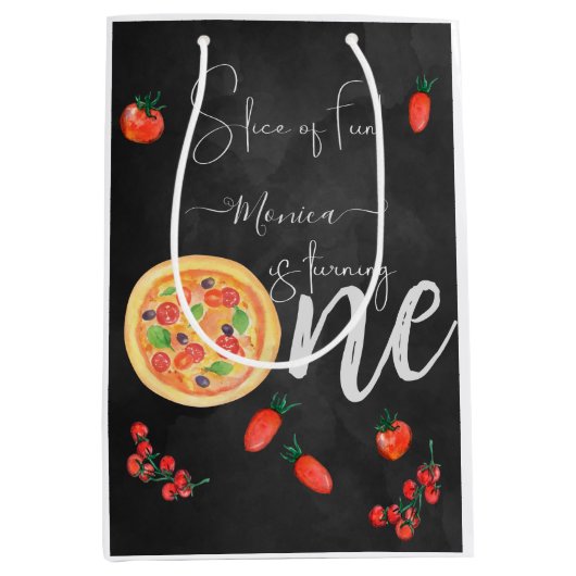 Viel Spaß, erster Pizza-Geburtstag Mittlere Geschenktüte (Vorderseite)