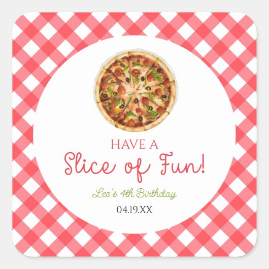Viel Spaß! Pizza Birthday Party Quadratischer Aufkleber (Vorderseite)