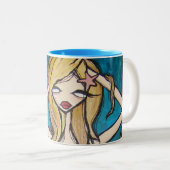 "Viel Wasser" Tasse, blau Zweifarbige Tasse (VorderseiteRechts)