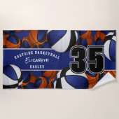 Viele Basketball blaue schwarze Teamfarben Strandtuch (Vorderseite)
