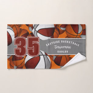 Viele Basketballbällchen, graue Kinder Teamfarben Handtuch