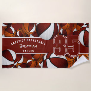 Viele Basketballbälle Maroon weiße Mannschaftsfarb Strandtuch