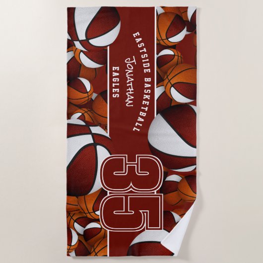 Viele Basketballbälle Maroon weiße Mannschaftsfarb Strandtuch (Vorderseite)