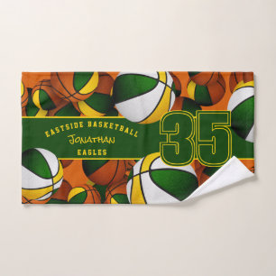 Viele Basketbälle grünes goldenes Team Name Handtuch