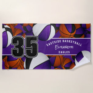 Viele Basketbälle lila schwarze Teamfarben Strandtuch
