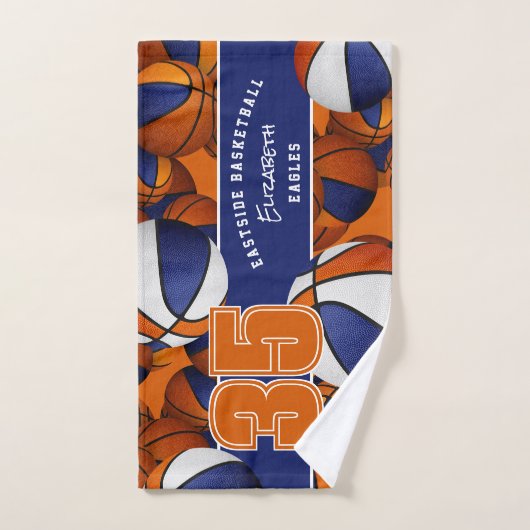 Viele Basketbälle mit blauen orangen Teamfarben Handtuch (Handtuch)