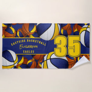 Viele Basketballfarben in blau-goldenen Mannschaft Strandtuch