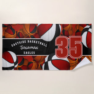 Viele Basketballs Teamgeist Geschenke rot schwarz Strandtuch