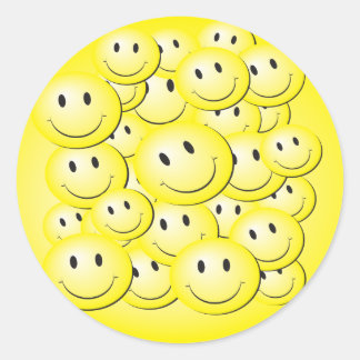 Viele Blasengesichte. Runder Aufkleber