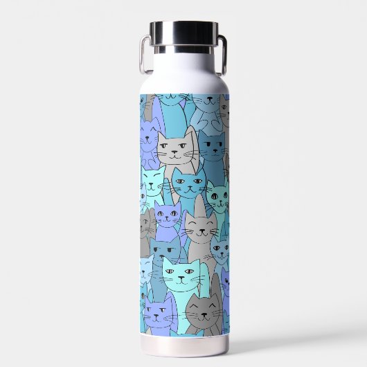 Viele blaue Katzen Thoppervakuum isoliert Trinkflasche (Vorne)