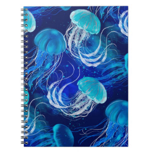 Viele blaue Quallen schwimmen unter Wasser. Nahtlo Notizblock