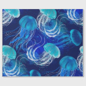 Viele blaue Quallen schwimmen unter Wasser. Seamle Geschenkpapier (Flach)