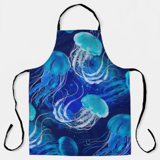Viele blaue Quallen schwimmen unter Wasser. Seamle Schürze