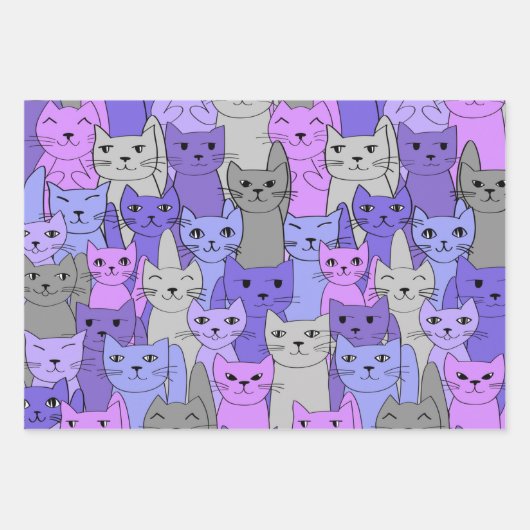 Viele blaue und Lila Katzen Geschenkpapier Set (Vorderseite 2)