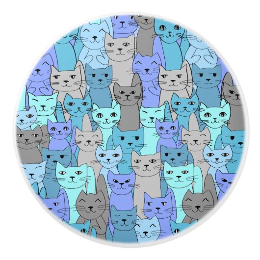 Viele Blue Cats Design Keramik Knoblauch oder Pull Keramikknauf (Vorderseite)