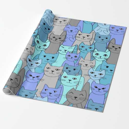 Viele Blue Cats Design Wrapping Paper Roll Geschenkpapier (Ungerollt)