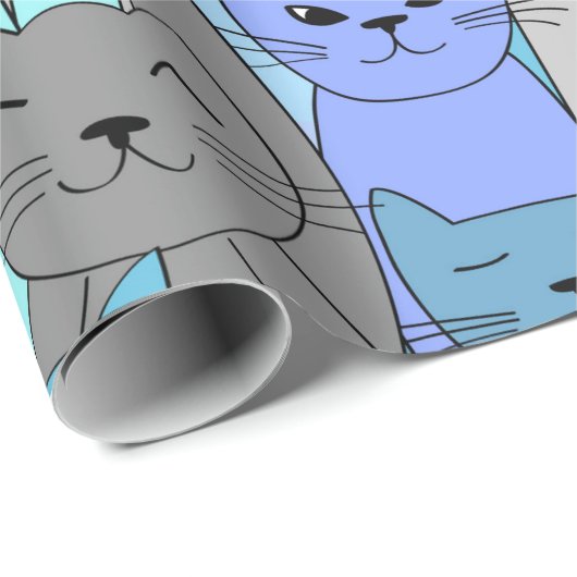 Viele Blue Cats Design Wrapping Paper Roll Geschenkpapier (Rolleneckpunkt)