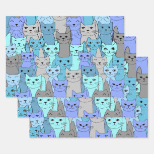 Viele Blue Cats Design Wrapping Paper Set Geschenkpapier Set