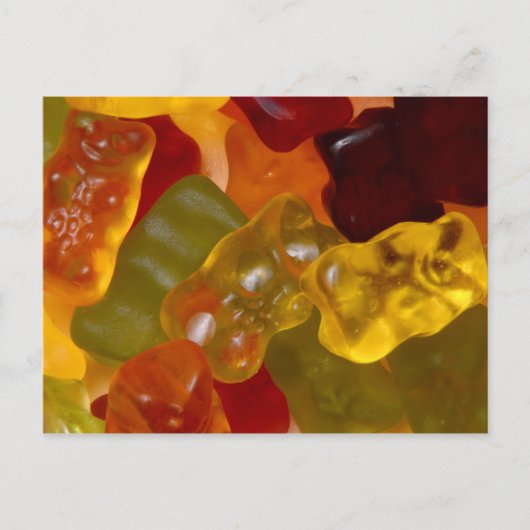 Viele bunte Gummibärchen Postkarte (Vorderseite)