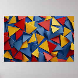 Viele Dreiecke in Rot, Gelb und Blau Poster