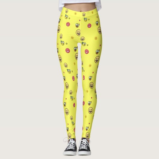 Viele Emojis auf hellgelbem Hintergrund Leggings (Vorderseite)