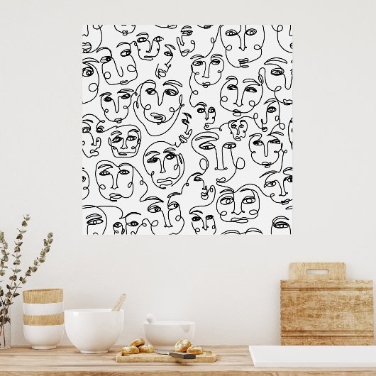 Viele Faces Line Art Poster (Küche)