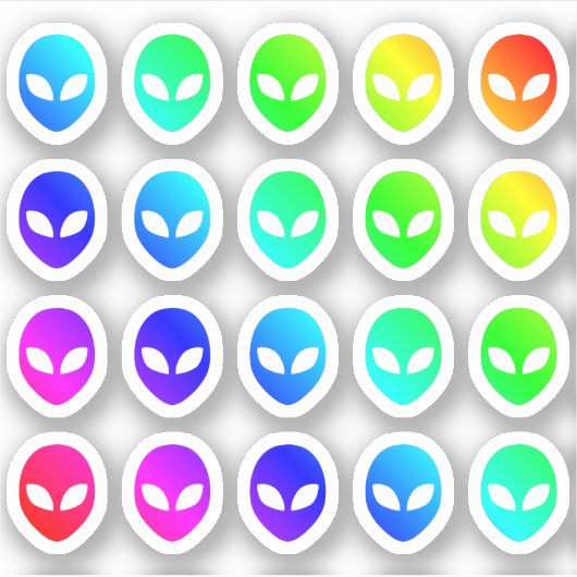 Viele farbenfrohe Alien führen winzige Regenbogenf Aufkleber (Vorderseite)