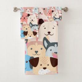 Viele farbenfrohe Hunde Design Badetuch Set