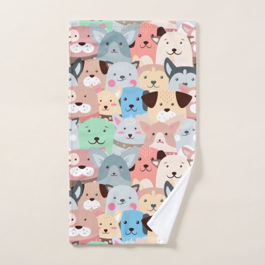 Viele farbenfrohe Hunde Design Badetuch Set (Handtuch)