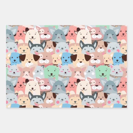 Viele farbenfrohe Hunde Design Geschenkpapier Set (Vorderseite 2)