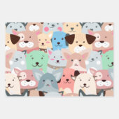 Viele farbenfrohe Hunde Design Geschenkpapier Set (Vorderseite)