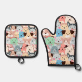 Viele farbenfrohe Hunde Design Ofenhandschuh & Topflappen-Set (Vorderseite)