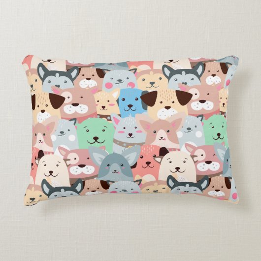 Viele farbenfrohe Hunde gestalten Kinder Akzent Ki Dekokissen (Vorderseite)