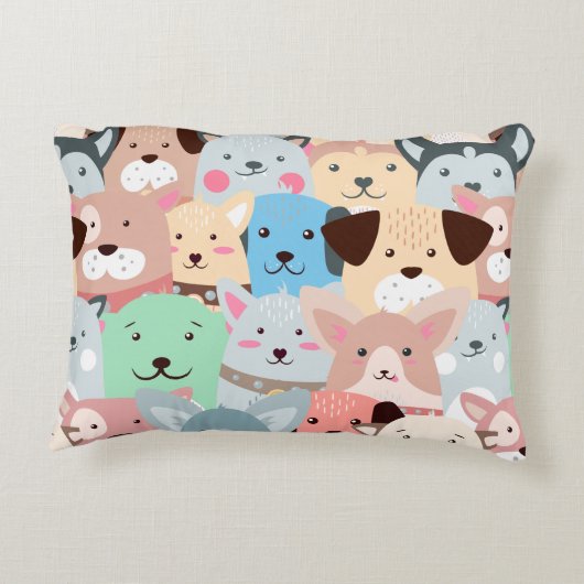 Viele farbenfrohe Hunde gestalten Kinder Akzent Ki Dekokissen (Rückseite)