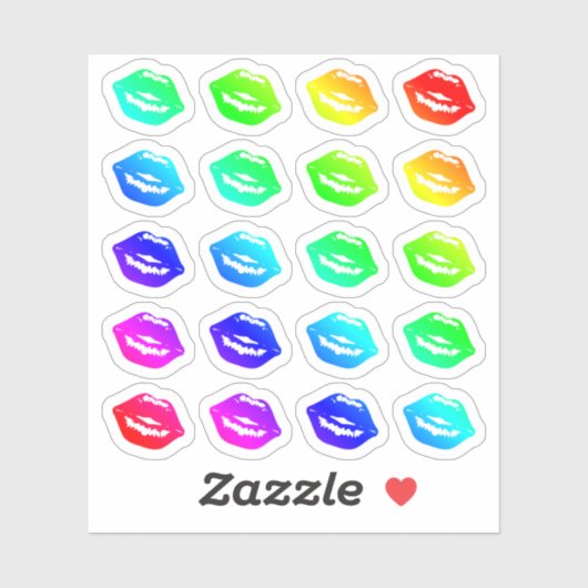 Viele farbenfrohe Lippen winziger Regenbogen küsst Aufkleber (Blatt)