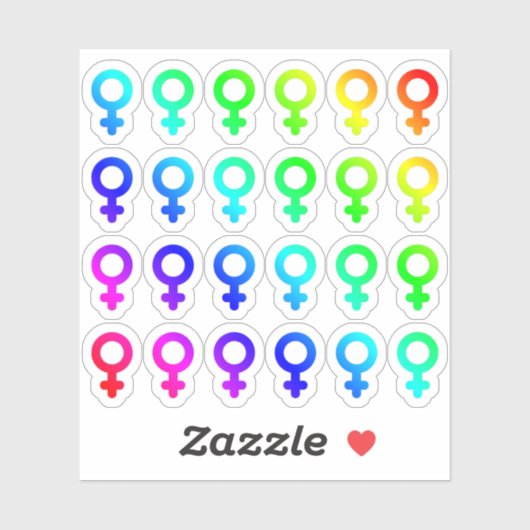 Viele farbenfrohe weibliche Gender-Symbole winzige Aufkleber (Blatt)