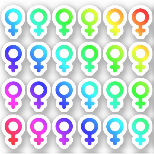 Viele farbenfrohe weibliche Gender-Symbole winzige Aufkleber (Vorderseite)