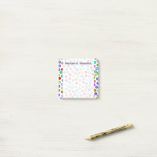 Viele farbige Kreise + Individuelle Name Hinweis Post-it Klebezettel (Auf Schreibtisch)