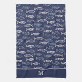 Viele Fish Pattern Blue Monogram Geschirrtuch (Vertikal)