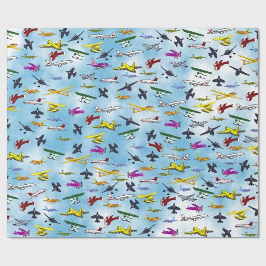 Viele Flugzeuge Jets Fighter Flugzeug Spaß Kinderj Geschenkpapier (Flach)