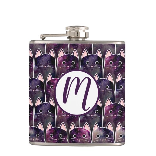 Viele Galaxy Cats Muster Flachmann (Vorderseite)