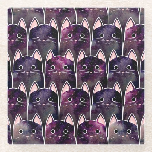 Viele Galaxy Cats Muster Glasuntersetzer (Vorderseite)