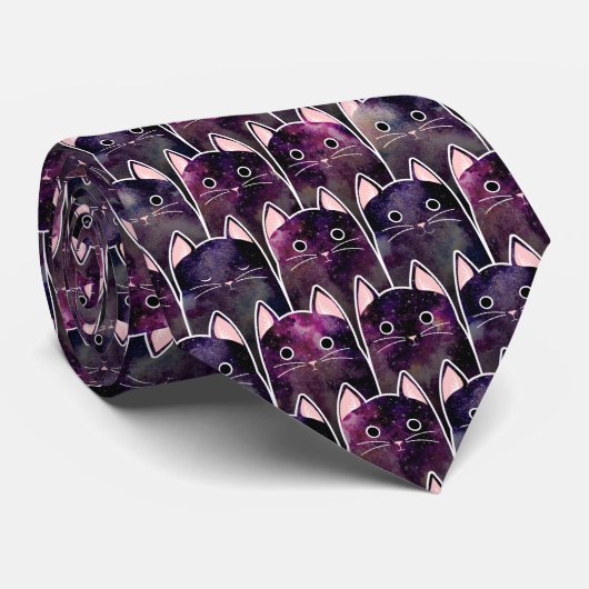 Viele Galaxy Cats Muster Krawatte (Gerollt)