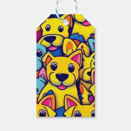 Viele gelbe Hunde Geschenkanhänger (Vorderseite)