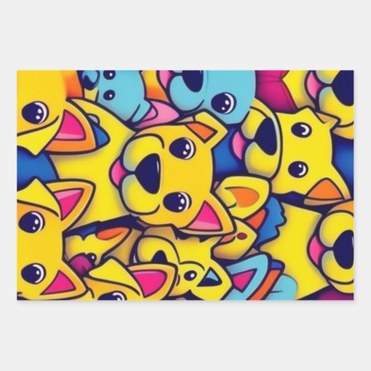 Viele gelbe Hunde Geschenkpapier Set (Vorderseite)