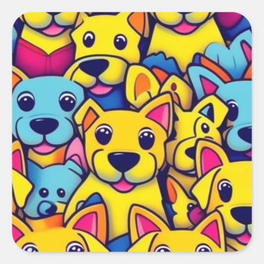 Viele gelbe Hunde Quadratischer Aufkleber (Vorderseite)